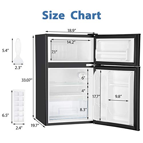 Euhomy Mini Fridge with Freezer, 3.2 Cu.Ft Mini refrigerator with freezer, Dorm fridge with freezer 2 door For Bedroom/Dorm/Apartment/Office - Food Storage or Cooling Drinks(Black).