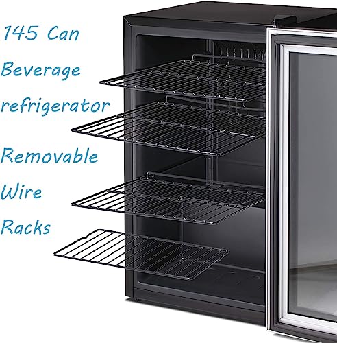 Antarctic Star Beverage Refrigerator Cooler - 145 Can Mini Fridge Glass Door for Soda Beer or Wine Small Drink Dispenser Clear Front for Home, Office or Bar, Silver,4.4cu.ft