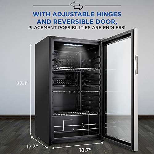 Ivation 126 Can Beverage Refrigerator | Freestanding Ultra Cool Mini Drink Fridge | Beer, Cocktails, Soda, Juice Cooler for Home & Office | Reversible Glass Door & Adjustable Shelving, Stainless Steel