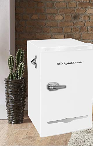 Frigidaire EFR376-WHITE 3.2 Cu Ft White Retro Bar Fridge with Side Bottle Opener