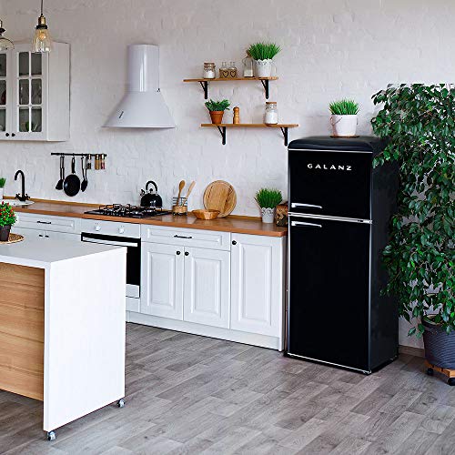 Galanz GLR10TBKEFR True Top Freezer Retro Refrigerator Frost Free, Dual Door Fridge, Adjustable Electrical Thermostat Control, Black, 10.0 Cu Ft
