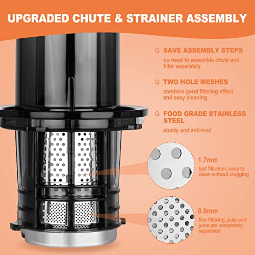 LynTorin Cold Press Juicer Machine, Compact Slow Masticating Juicer with 3.1" Wide Feed Chute, Slow Juicer Extractor for Fruit and Vegetable, Easy Clean Slow Juicer Cold Press for Home Use with Brush & Cups