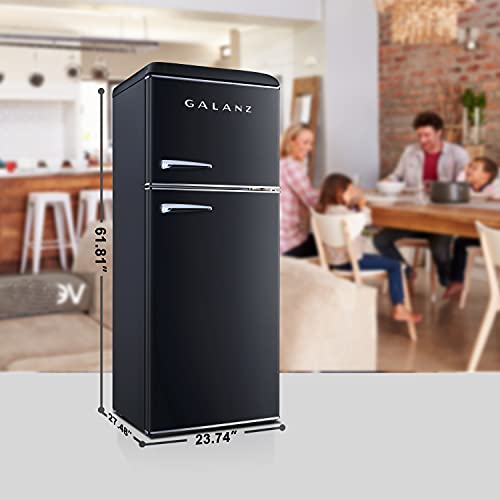 Galanz GLR10TBKEFR True Top Freezer Retro Refrigerator Frost Free, Dual Door Fridge, Adjustable Electrical Thermostat Control, Black, 10.0 Cu Ft