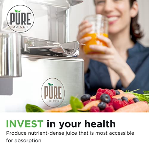 PURE Juicer Two-Stage Juicer - Premium Cold Press Juicing Machine - Solid Stainless Grinder and Hydraulic Press For Fruits, Vegetables, Nuts