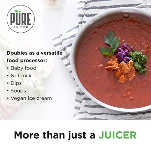 PURE Juicer Two-Stage Juicer - Premium Cold Press Juicing Machine - Solid Stainless Grinder and Hydraulic Press For Fruits, Vegetables, Nuts