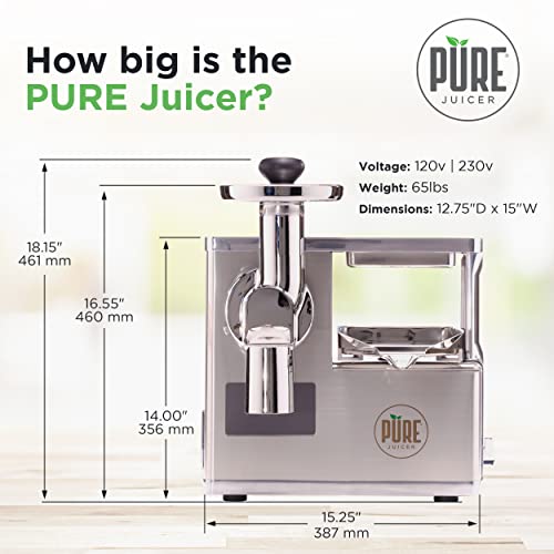 PURE Juicer Two-Stage Juicer - Premium Cold Press Juicing Machine - Solid Stainless Grinder and Hydraulic Press For Fruits, Vegetables, Nuts
