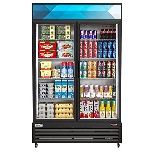 KoolMore - MDR-2GD-35C 45" Commercial Glass 2 Door Display Refrigerator Merchandiser - Upright Beverage Cooler with LED Lighting - 35 Cu. Ft, Black