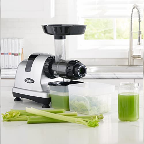 Omega MM900HDS Masticating Juicer, Cold Press Juicer Machine For Celery with Adjustable Dial, 200-Watts, Silver