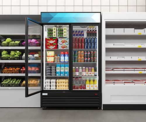 KoolMore - MDR-2GD-35C 45" Commercial Glass 2 Door Display Refrigerator Merchandiser - Upright Beverage Cooler with LED Lighting - 35 Cu. Ft, Black