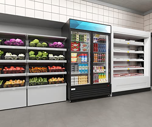KoolMore - MDR-2GD-35C 45" Commercial Glass 2 Door Display Refrigerator Merchandiser - Upright Beverage Cooler with LED Lighting - 35 Cu. Ft, Black