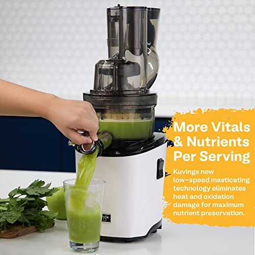 Kuvings Whole Slow Juicer REVO830W | Cold Press Slow Masticating Juicer Machines | Extra Wide 88mm & 48mm Food Chutes | Easy Clean Slow Juicer that Auto-Cut Fruits & Veggies | White
