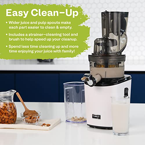 Kuvings Whole Slow Juicer REVO830W | Cold Press Slow Masticating Juicer Machines | Extra Wide 88mm & 48mm Food Chutes | Easy Clean Slow Juicer that Auto-Cut Fruits & Veggies | White