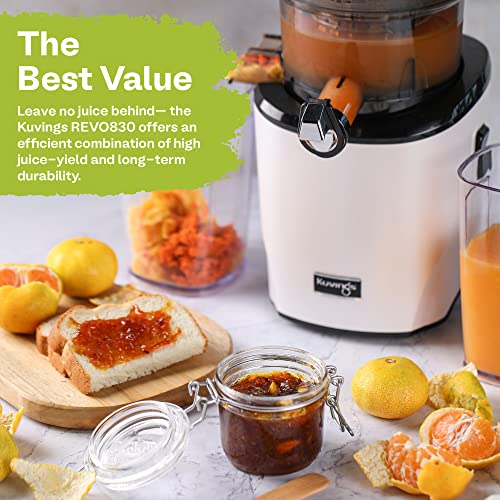Kuvings Whole Slow Juicer REVO830W | Cold Press Slow Masticating Juicer Machines | Extra Wide 88mm & 48mm Food Chutes | Easy Clean Slow Juicer that Auto-Cut Fruits & Veggies | White