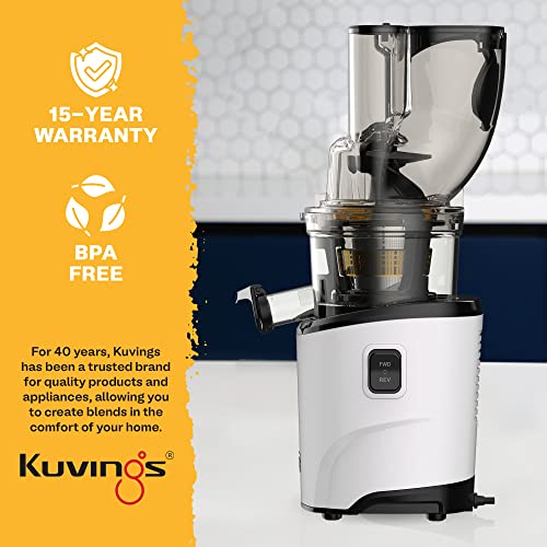 Kuvings Whole Slow Juicer REVO830W | Cold Press Slow Masticating Juicer Machines | Extra Wide 88mm & 48mm Food Chutes | Easy Clean Slow Juicer that Auto-Cut Fruits & Veggies | White