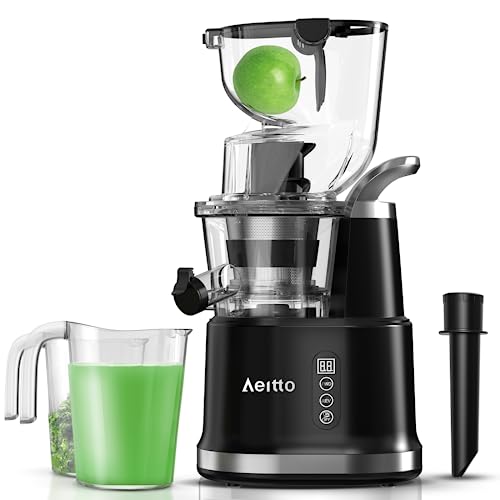 Aeitto Slow Juicer, Slow Masticating Juicer Machine with Big Wide 81mm Chute 900 ml Juice Cup, Cold Press Juicer for Nutrient Fruits and Vegetables, Juicer Machine BPA-Free, Easy to Clean