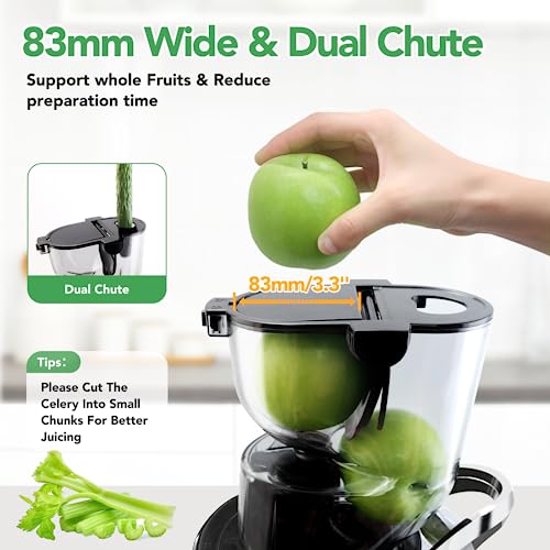 Aeitto Slow Juicer, Slow Masticating Juicer Machine with Big Wide 81mm Chute 900 ml Juice Cup, Cold Press Juicer for Nutrient Fruits and Vegetables, Juicer Machine BPA-Free, Easy to Clean