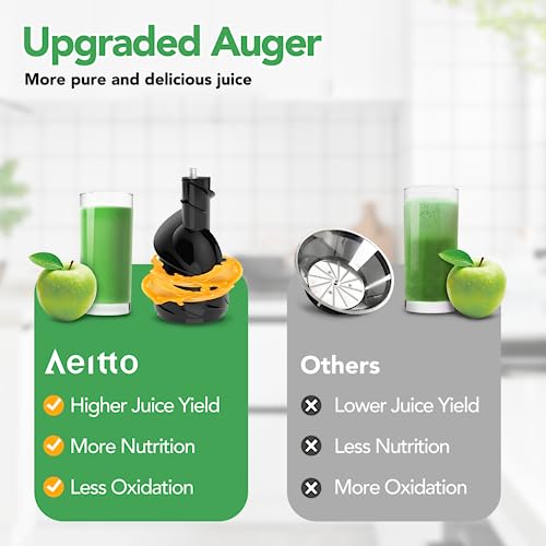 Aeitto Slow Juicer, Slow Masticating Juicer Machine with Big Wide 81mm Chute 900 ml Juice Cup, Cold Press Juicer for Nutrient Fruits and Vegetables, Juicer Machine BPA-Free, Easy to Clean