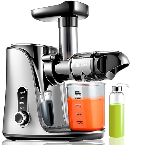 Juicer Machines,AMZCHEF Slow Masticating Juicer Extractor, Cold Press Juicer with Two Speed Modes, Travel bottle(500ML),LED display, Easy to Clean Brush & Quiet Motor for Vegetables&Fruits,Gray
