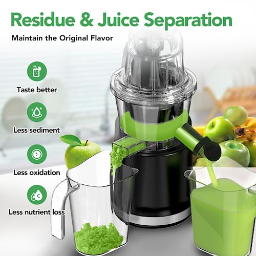 Aeitto Slow Juicer, Slow Masticating Juicer Machine with Big Wide 81mm Chute 900 ml Juice Cup, Cold Press Juicer for Nutrient Fruits and Vegetables, Juicer Machine BPA-Free, Easy to Clean