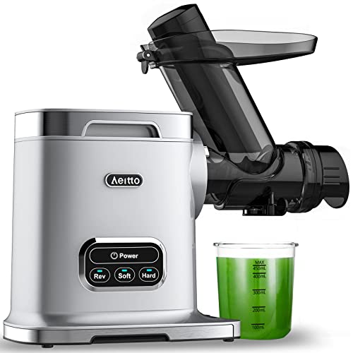 Aeitto Cold Press Juicer, Slow Juicer, Juicer Machines with 3 Inch Wide Chute, 2-Speed Modes & Reverse Function, Masticating Juicer with Brush Easy to Clean for Fruit and Vegetable (Sliver)