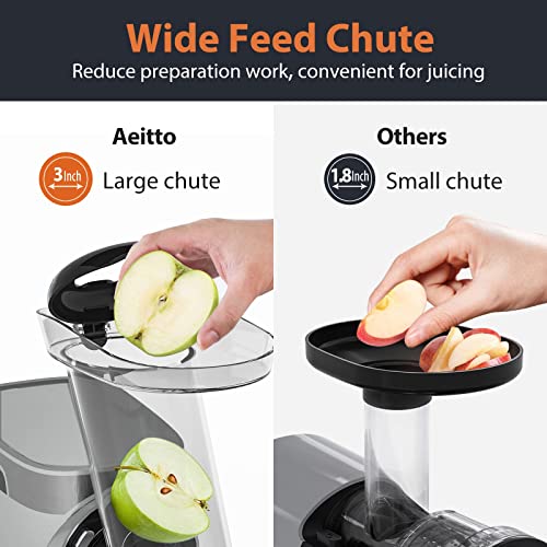 Aeitto Cold Press Juicer, Slow Juicer, Juicer Machines with 3 Inch Wide Chute, 2-Speed Modes & Reverse Function, Masticating Juicer with Brush Easy to Clean for Fruit and Vegetable (Sliver)