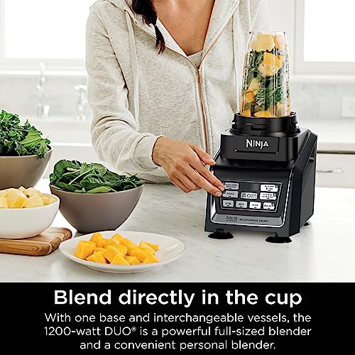 Ninja BL642 Nutri Ninja Personal & Countertop Blender with 1200W Auto-iQ Base, 72 oz. Pitcher, and 18, 24, & 32 oz. To-Go Cups with Spout Lids, For Smoothies, Shakes & More, Dishwasher Safe, Black