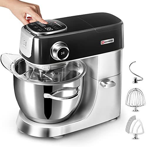 HAUSWRIT Stand Mixer, 11 Speeds, 5.3 Qt, Ultra-quiet DC Motor, Tilt-Head Kitchen Electric Stand Mixer, LED Touch Screen, Food Dough Mixer with Stainless Steel Bowl, Whisk, Dough Hook, Flat Beater, Black