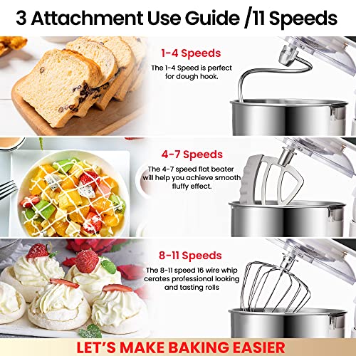 HAUSWRIT Stand Mixer, 11 Speeds, 5.3 Qt, Ultra-quiet DC Motor, Tilt-Head Kitchen Electric Stand Mixer, LED Touch Screen, Food Dough Mixer with Stainless Steel Bowl, Whisk, Dough Hook, Flat Beater, Black