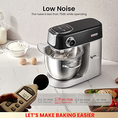 HAUSWRIT Stand Mixer, 11 Speeds, 5.3 Qt, Ultra-quiet DC Motor, Tilt-Head Kitchen Electric Stand Mixer, LED Touch Screen, Food Dough Mixer with Stainless Steel Bowl, Whisk, Dough Hook, Flat Beater, Black
