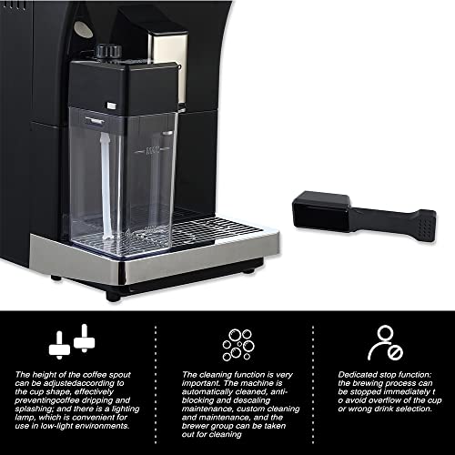 ZCBYBT Coffee Machine Fully Automatic Espresso Machine with Milk Tank, 19 Bar High Pressure Pump, 6 Grades Adjustable Bean Grinding System,for Brewing 8 Coffee Drinks