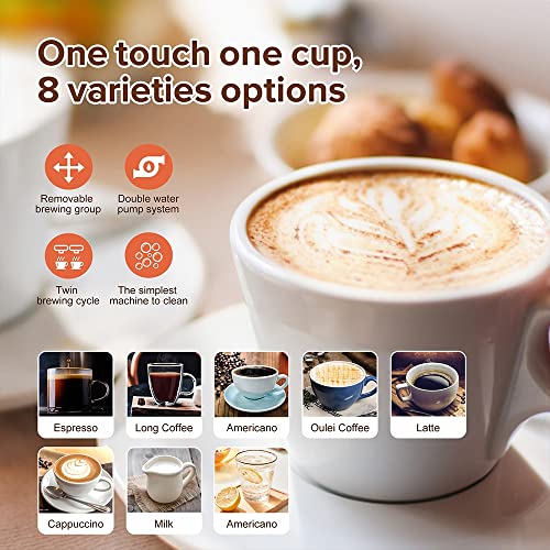 ZCBYBT Coffee Machine Fully Automatic Espresso Machine with Milk Tank, 19 Bar High Pressure Pump, 6 Grades Adjustable Bean Grinding System,for Brewing 8 Coffee Drinks