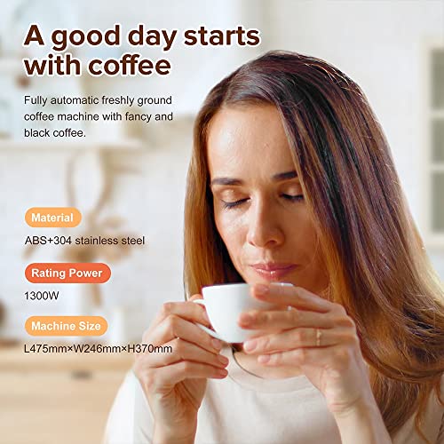 ZCBYBT Coffee Machine Fully Automatic Espresso Machine with Milk Tank, 19 Bar High Pressure Pump, 6 Grades Adjustable Bean Grinding System,for Brewing 8 Coffee Drinks