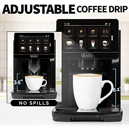 Zulay Magia Super Automatic Coffee Espresso Machine - Durable Automatic Espresso Machine With Grinder - Espresso Coffee Maker With Easy To Use 7” Touch Screen, 20 Coffee Recipes, 10 User Profiles