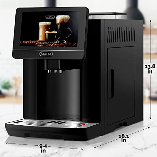 Zulay Magia Super Automatic Coffee Espresso Machine - Durable Automatic Espresso Machine With Grinder - Espresso Coffee Maker With Easy To Use 7” Touch Screen, 20 Coffee Recipes, 10 User Profiles
