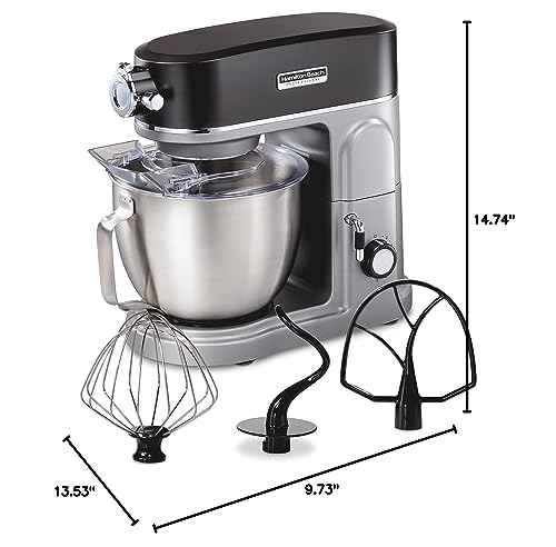 Hamilton Beach Professional All-Metal Stand Mixer with Specialty Attachment Hub, 5 Quart Bowl, 12 Speeds, Includes Flat Beater, Dough Hook, Whisk (63240)