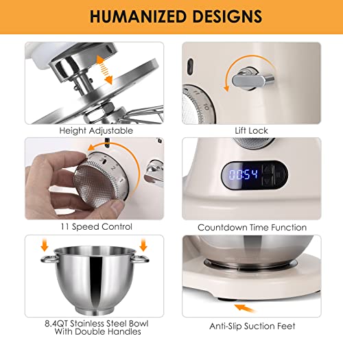 ZACME Commercial Stand Mixer 8.4QT 800W with Aluminum cast body and NSF Certified, Kitchen Electric Mixer Metal Food Mixer with Stainless Steel 8L Bowl, Dough Hook and Beater with Smart Timer Display