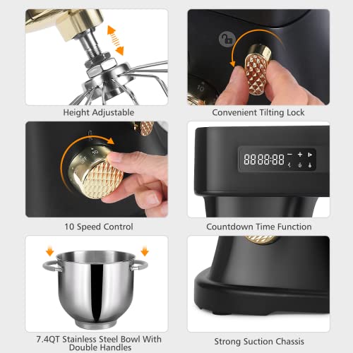 ZACME Commercial Stand Mixer 7.4QT 800W with Aluminum cast body and NSF Certified, Mixers Kitchen Electric Stand Mixer with 3 Stainless Steel Accessories, stand Mixer Use for household and Commercial