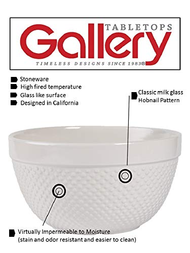 Tabletops Gallery Hobnail Style 4 Piece Classic White Stoneware Nesting Mixing Bowl Set for Baking and Cooking