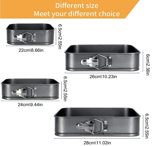 Cake Square Pan Sets for Baking + Cake Decorating Supplies: 4 Non-Stick Springform Pans Set (8.5,9.5, 10, 11 inches), Icing Tips, Cake Leveler – Multi-functional Leak-Proof CheeseCake Pan & eBook