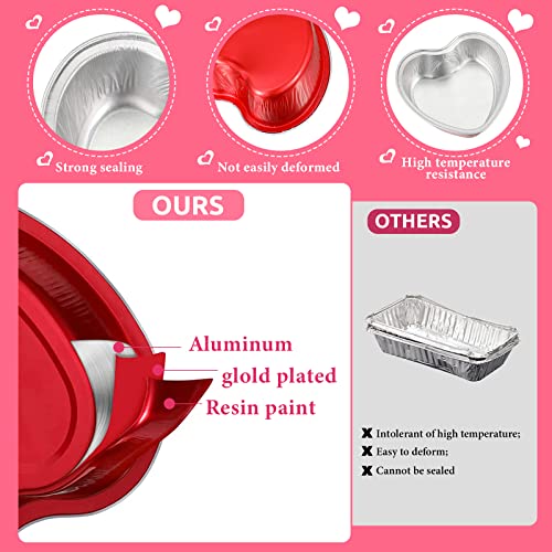 100 Set Heart Shaped Cake Pans with Lids 3.4 oz Mini Heart Cupcake Pans Disposable Heart Muffin Tin Aluminum Heart Foil Pan Baking Cups with Plastic Cake Scoops for Wedding Mother's Day Valentine