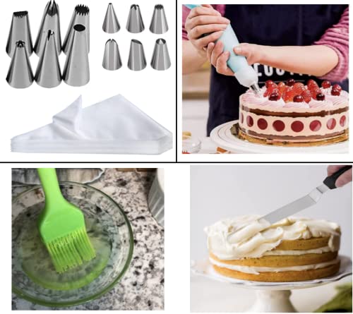 Cake Square Pan Sets for Baking + Cake Decorating Supplies: 4 Non-Stick Springform Pans Set (8.5,9.5, 10, 11 inches), Icing Tips, Cake Leveler – Multi-functional Leak-Proof CheeseCake Pan & eBook