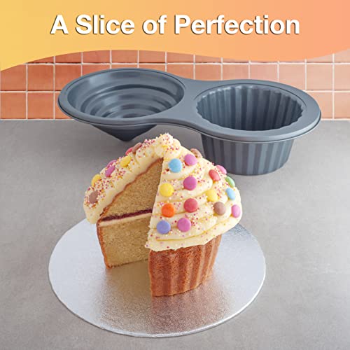 RUAFOX Giant Cupcake Pan- Carbon Steel Baking Mold Perfect 2-sided Jumbo 3D Cup Cake Tin - Complete with Premium 8" Icing Spatula