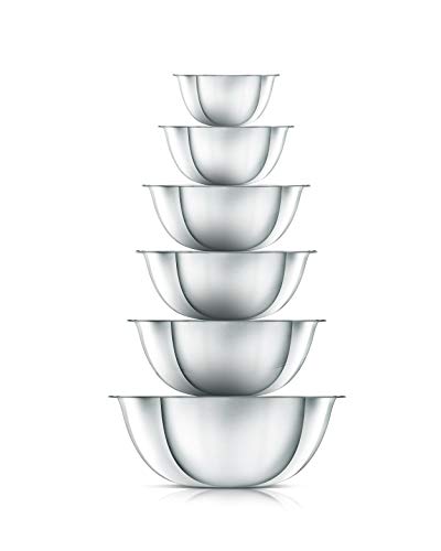 NutriChef Stainless Steel Kitchen Mixing Bowls - 6 Piece Premium Space Saving Nesting Bowls Pour Perfect High-Grade Metal Serving Bowls Set - Food Prep/Serving/Marinating/Mixing