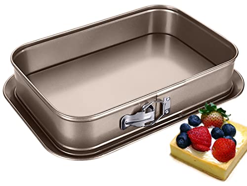 Non-Stick Cheesecake Pan, Spring form Pan, Rectangle Cake Pan with Removable Bottom Leakproof and Quick Release Latch Bakeware 15.5 inches 10.8 inches 3 inches Gold (15.5*10.8*3 inches Golden)