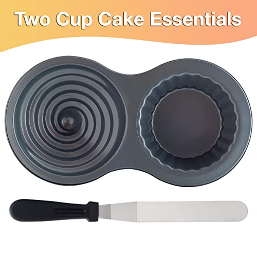 RUAFOX Giant Cupcake Pan- Carbon Steel Baking Mold Perfect 2-sided Jumbo 3D Cup Cake Tin - Complete with Premium 8" Icing Spatula
