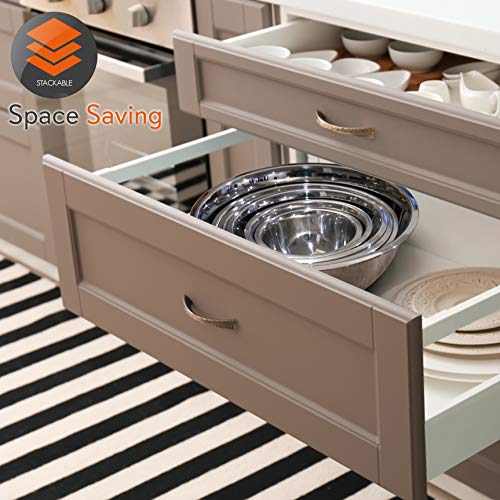 NutriChef Stainless Steel Kitchen Mixing Bowls - 6 Piece Premium Space Saving Nesting Bowls Pour Perfect High-Grade Metal Serving Bowls Set - Food Prep/Serving/Marinating/Mixing