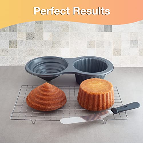 RUAFOX Giant Cupcake Pan- Carbon Steel Baking Mold Perfect 2-sided Jumbo 3D Cup Cake Tin - Complete with Premium 8" Icing Spatula