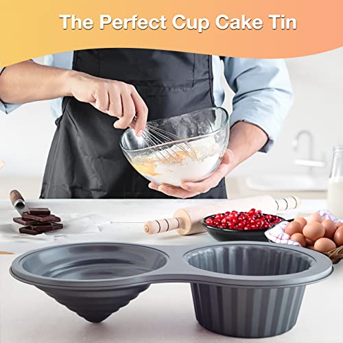 RUAFOX Giant Cupcake Pan- Carbon Steel Baking Mold Perfect 2-sided Jumbo 3D Cup Cake Tin - Complete with Premium 8" Icing Spatula