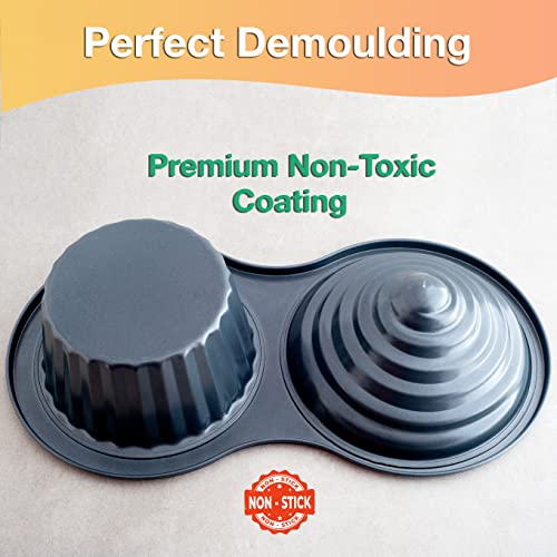 RUAFOX Giant Cupcake Pan- Carbon Steel Baking Mold Perfect 2-sided Jumbo 3D Cup Cake Tin - Complete with Premium 8" Icing Spatula