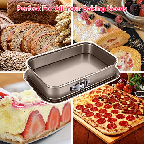 Non-Stick Cheesecake Pan, Spring form Pan, Rectangle Cake Pan with Removable Bottom Leakproof and Quick Release Latch Bakeware 15.5 inches 10.8 inches 3 inches Gold (15.5*10.8*3 inches Golden)